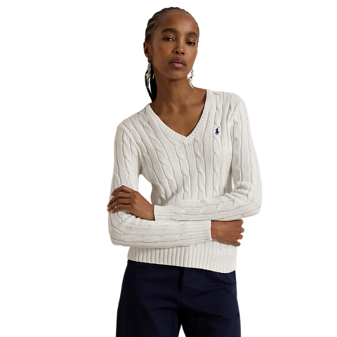 Polo Ralph Lauren -  Cable Knit Cotton Crewneck Sweater - White