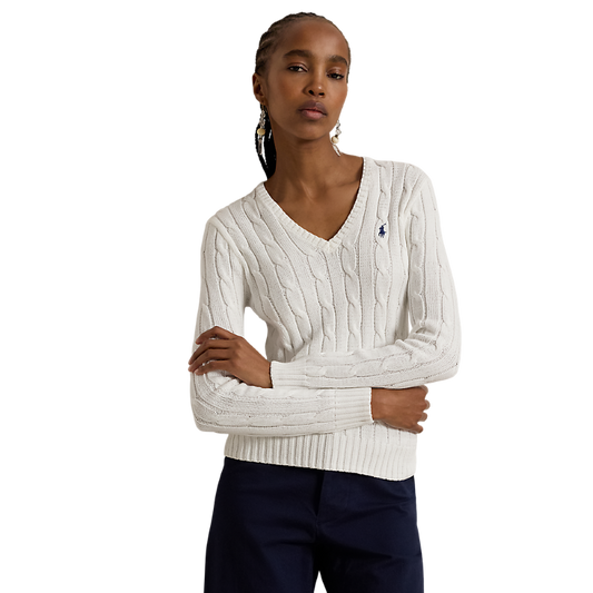 Polo Ralph Lauren -  Cable Knit Cotton Crewneck Sweater - White
