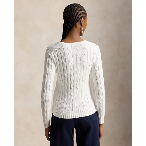 Polo Ralph Lauren -  Cable Knit Cotton Crewneck Sweater - White