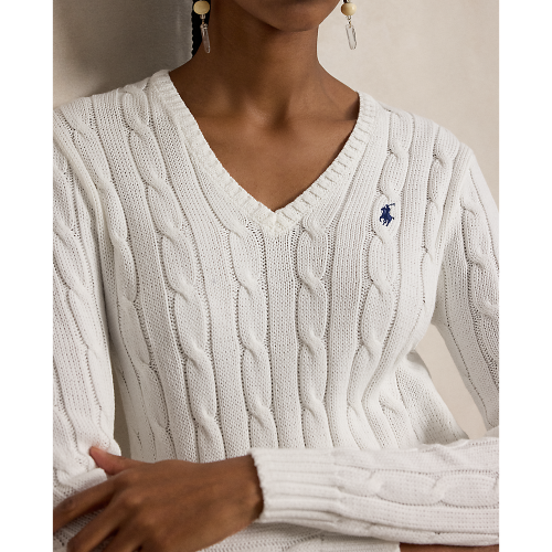 Polo Ralph Lauren -  Cable Knit Cotton Crewneck Sweater - White