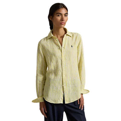 Polo Ralph Lauren - Classic Fit Linen Striped Shirt - Yellow, Blue, and White 