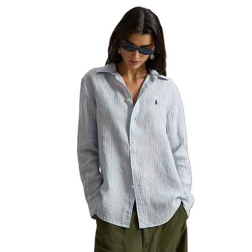 Polo Ralph Lauren - Classic Fit Linen Striped Shirt - Blue and White 