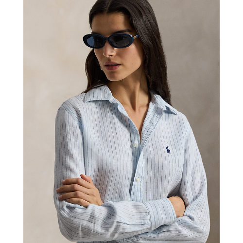 Polo Ralph Lauren - Classic Fit Linen Striped Shirt - Blue and White 