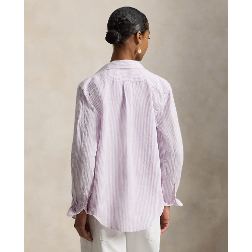 Polo Ralph Lauren - Classic Fit Linen Striped Shirt - Light Mauve and White
