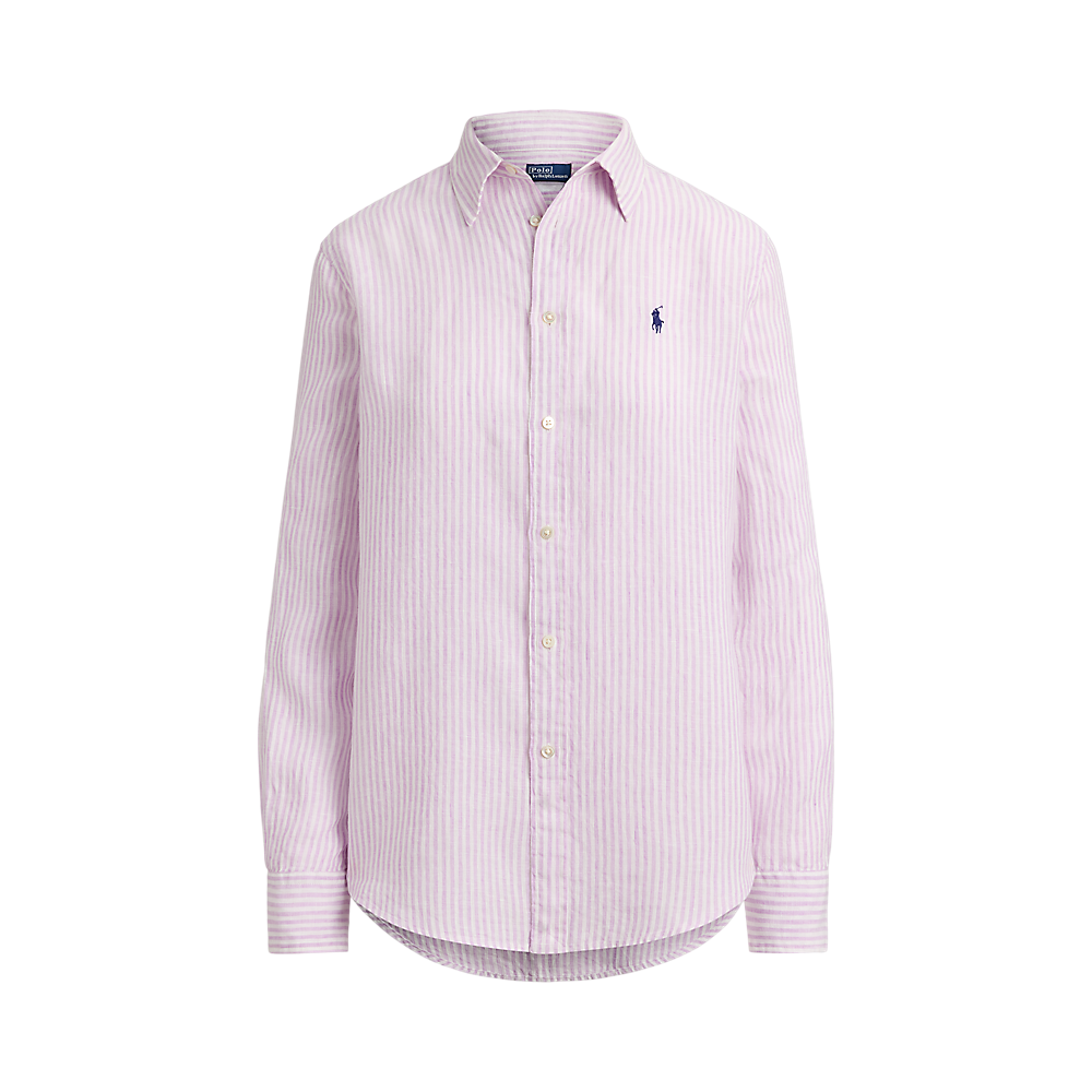 Polo Ralph Lauren - Classic Fit Linen Striped Shirt - Light Mauve and White