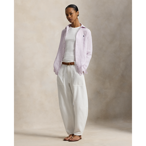 Polo Ralph Lauren - Classic Fit Linen Striped Shirt - Light Mauve and White