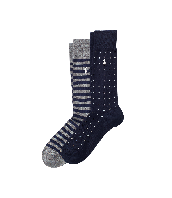 Polo Ralph Lauren - 2 Pack Dot/Stripe Crew Sock - Navy/Grey