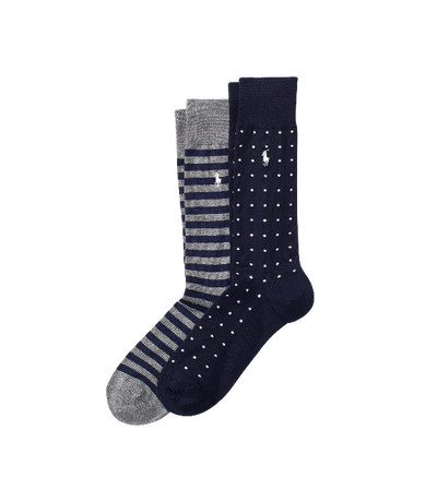 Polo Ralph Lauren - 2 Pack Dot/Stripe Crew Sock - Navy/Grey