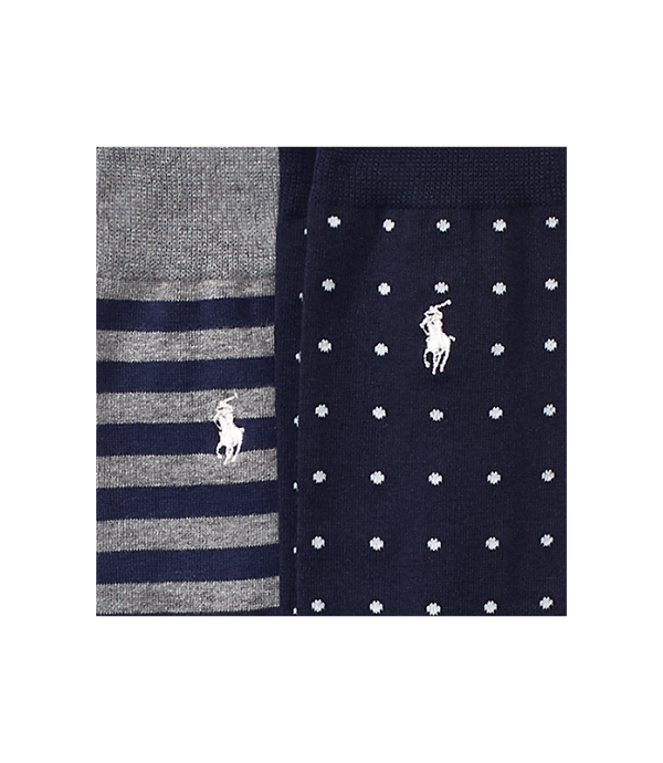 Polo Ralph Lauren - 2 Pack Dot/Stripe Crew Sock - Navy/Grey