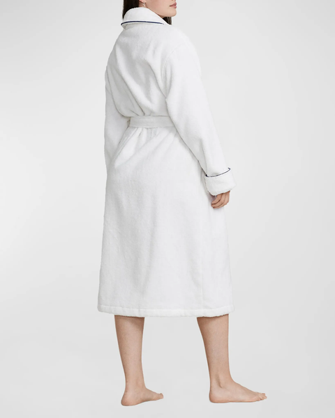 POL4P0005-Polo Ralph Lauren - Monogrammed Cotton Terry Robe - White/Navy