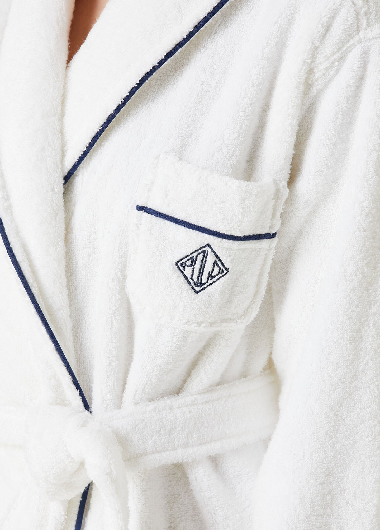 POL4P0005-Polo Ralph Lauren - Monogrammed Cotton Terry Robe - White/Navy