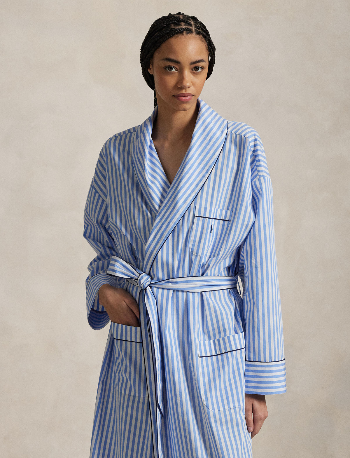 Polo Ralph Lauren - Striped Poplin Cotton Robe - Blue/White