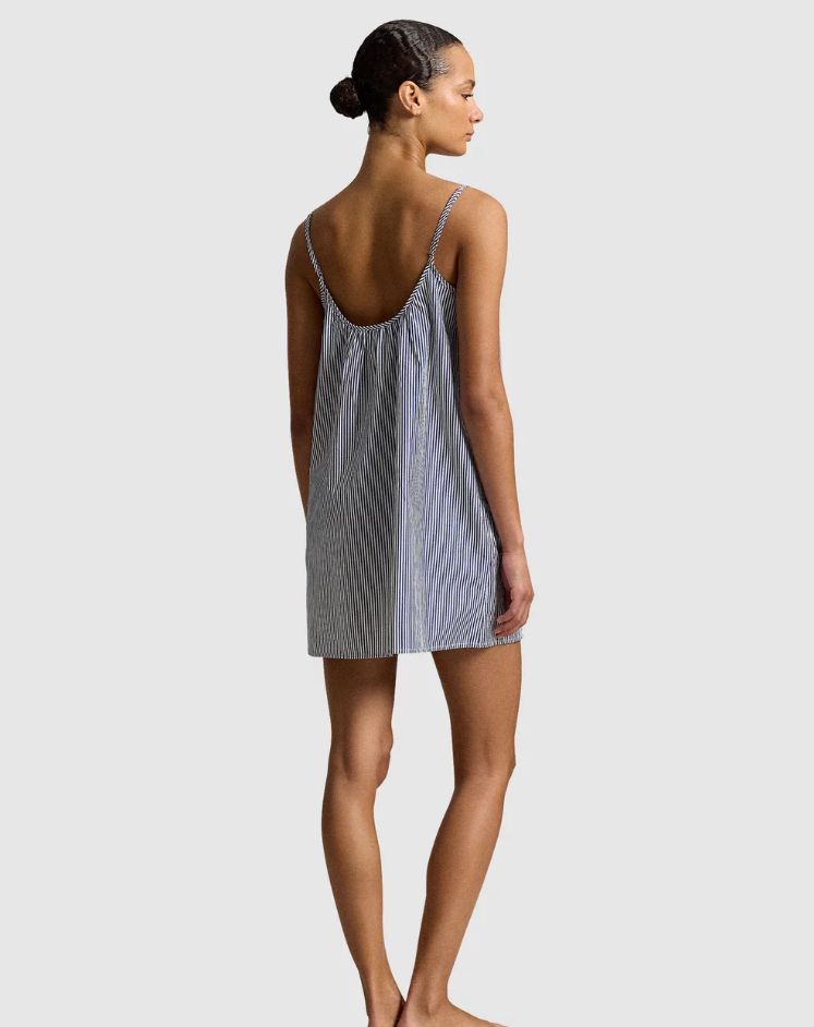 POL4P0557-Polo Ralph Lauren - Stripe Slip Night Dress - Blue/White
