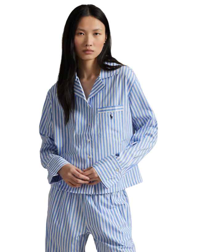 POL4P8004-Polo Ralph Lauren - Stripe Cotton PJ set - Blue/White