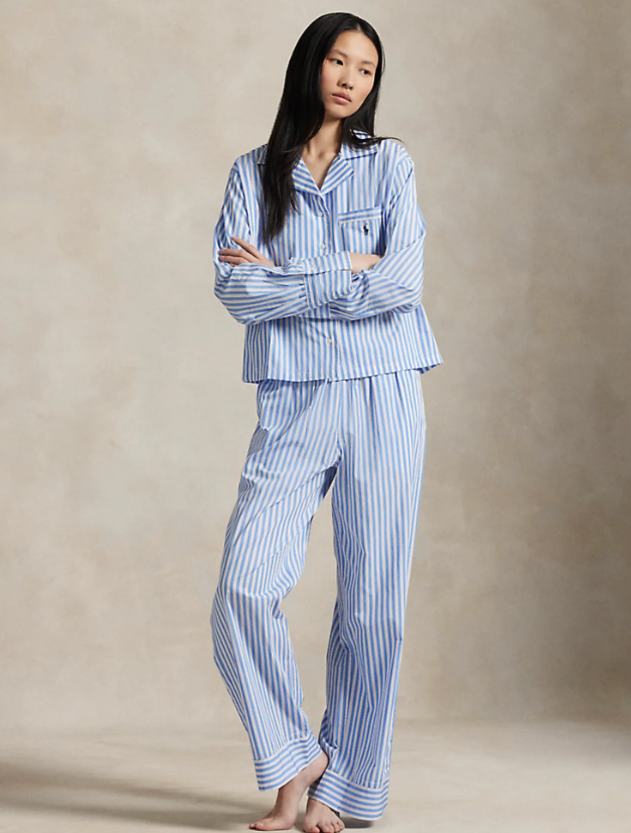 POL4P8004-Polo Ralph Lauren - Stripe Cotton PJ set - Blue/White