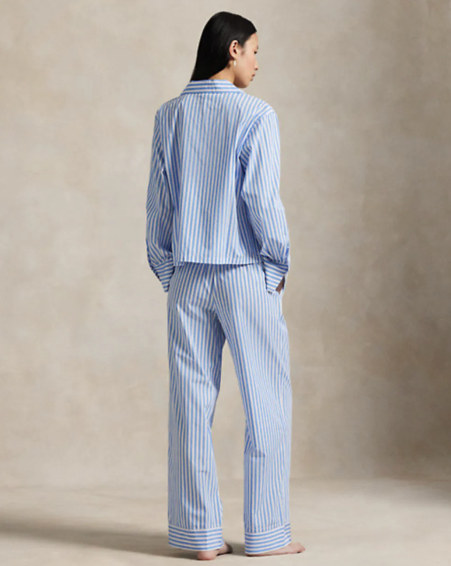 POL4P8004-Polo Ralph Lauren - Stripe Cotton PJ set - Blue/White