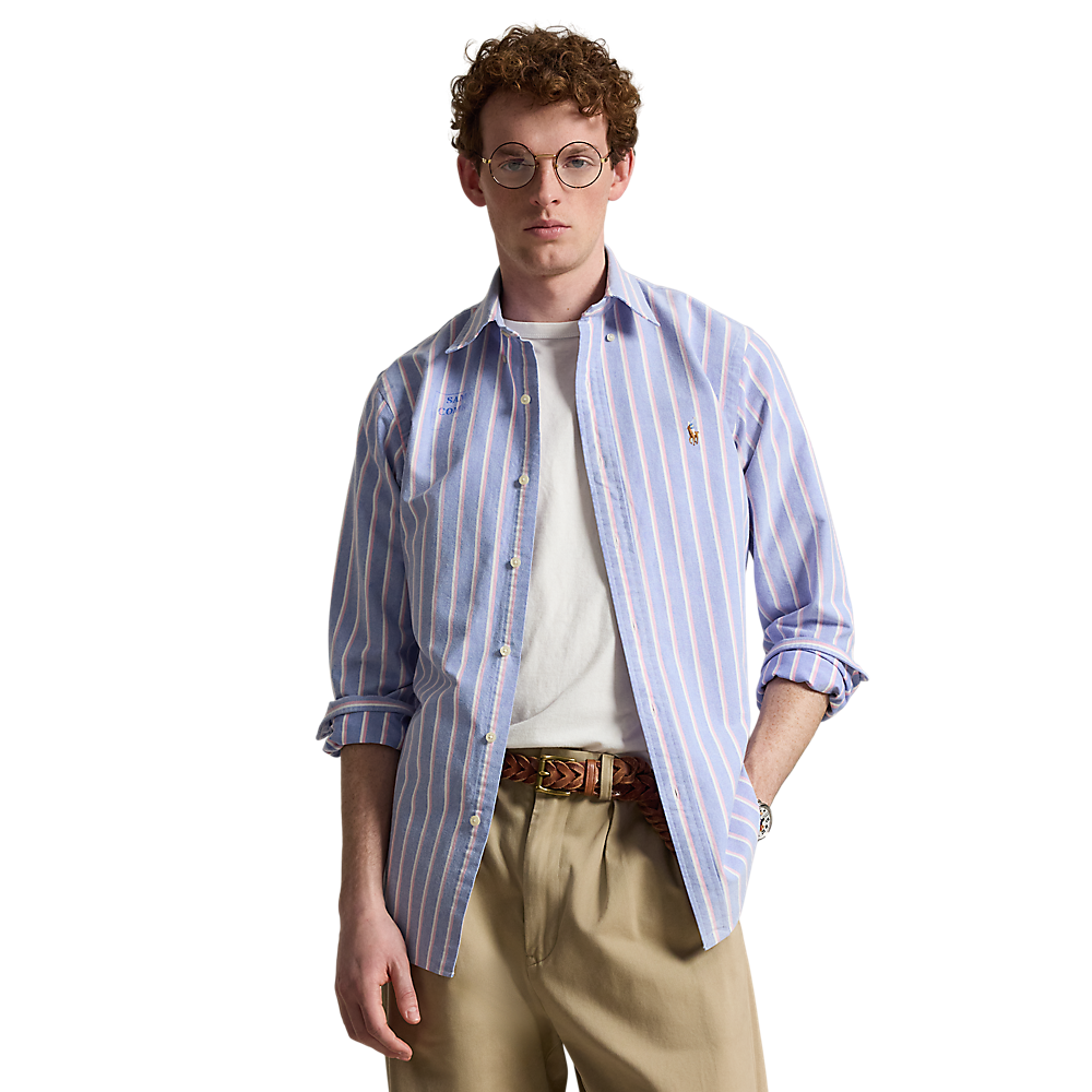 Polo Ralph Lauren - Custom Fit Striped Oxford Shirt - Blue and Pink