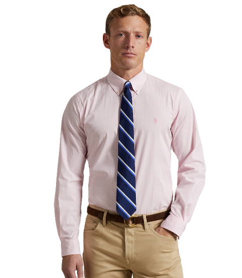POL710929346015-Polo Ralph Lauren - Custom Fit Stripe Stretch Poplin Shirt - Pink/White