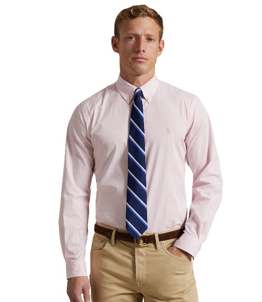 POL710929346015-Polo Ralph Lauren - Custom Fit Stripe Stretch Poplin Shirt - Pink/White