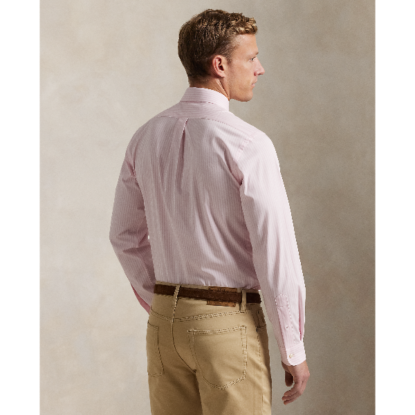 POL710929346015-Polo Ralph Lauren - Custom Fit Stripe Stretch Poplin Shirt - Pink/White