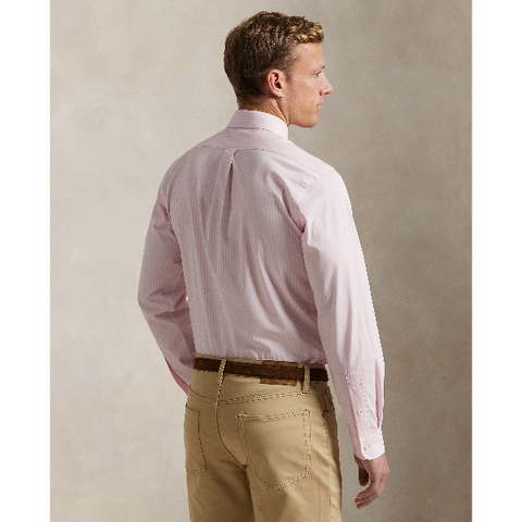 POL710929346015-Polo Ralph Lauren - Custom Fit Stripe Stretch Poplin Shirt - Pink/White
