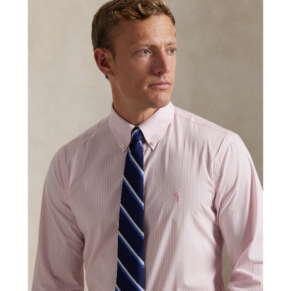 POL710929346015-Polo Ralph Lauren - Custom Fit Stripe Stretch Poplin Shirt - Pink/White