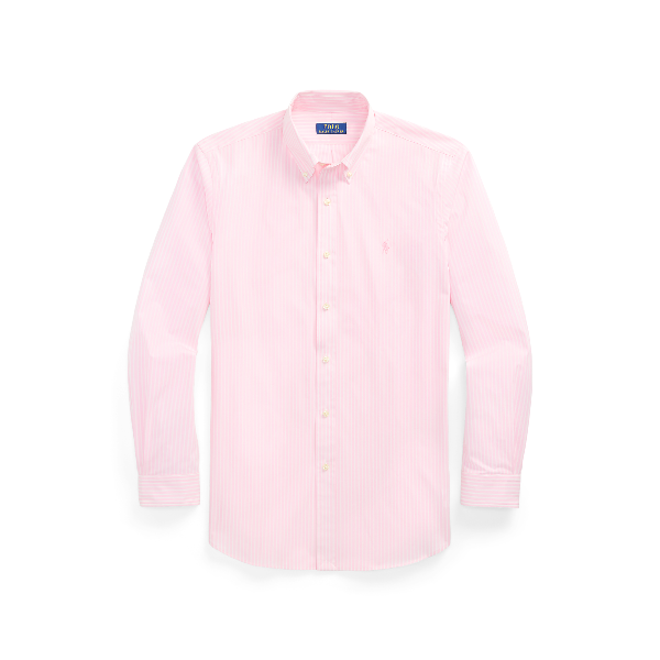 POL710929346015-Polo Ralph Lauren - Custom Fit Stripe Stretch Poplin Shirt - Pink/White