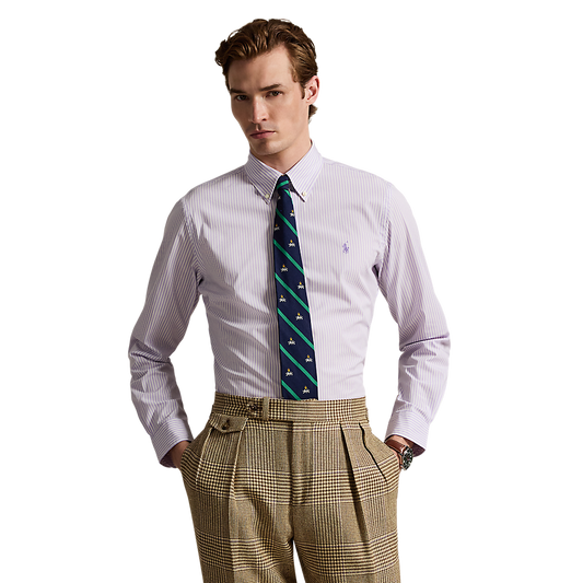 Polo Ralph Lauren - Custom Fit Striped Stretch Poplin Shirt - Purple White 