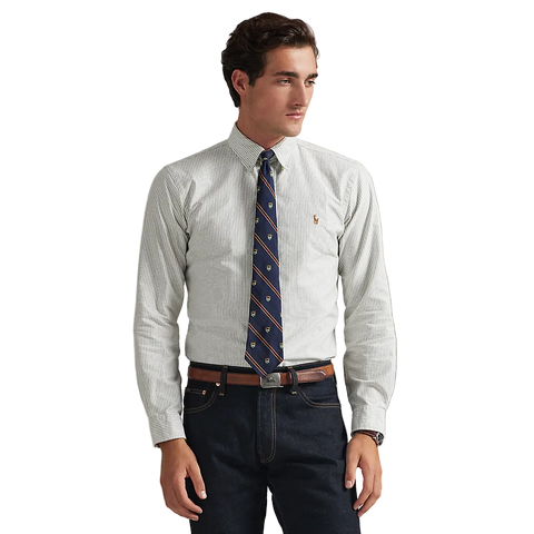 Polo Ralph Lauren - Custom Fit Striped Oxford Shirt- Shamrock Green