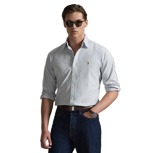 Polo Ralph Lauren - Custom Fit Striped Oxford Shirt - Navy White