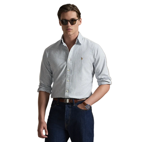 Polo Ralph Lauren - Custom Fit Striped Oxford Shirt - Navy White