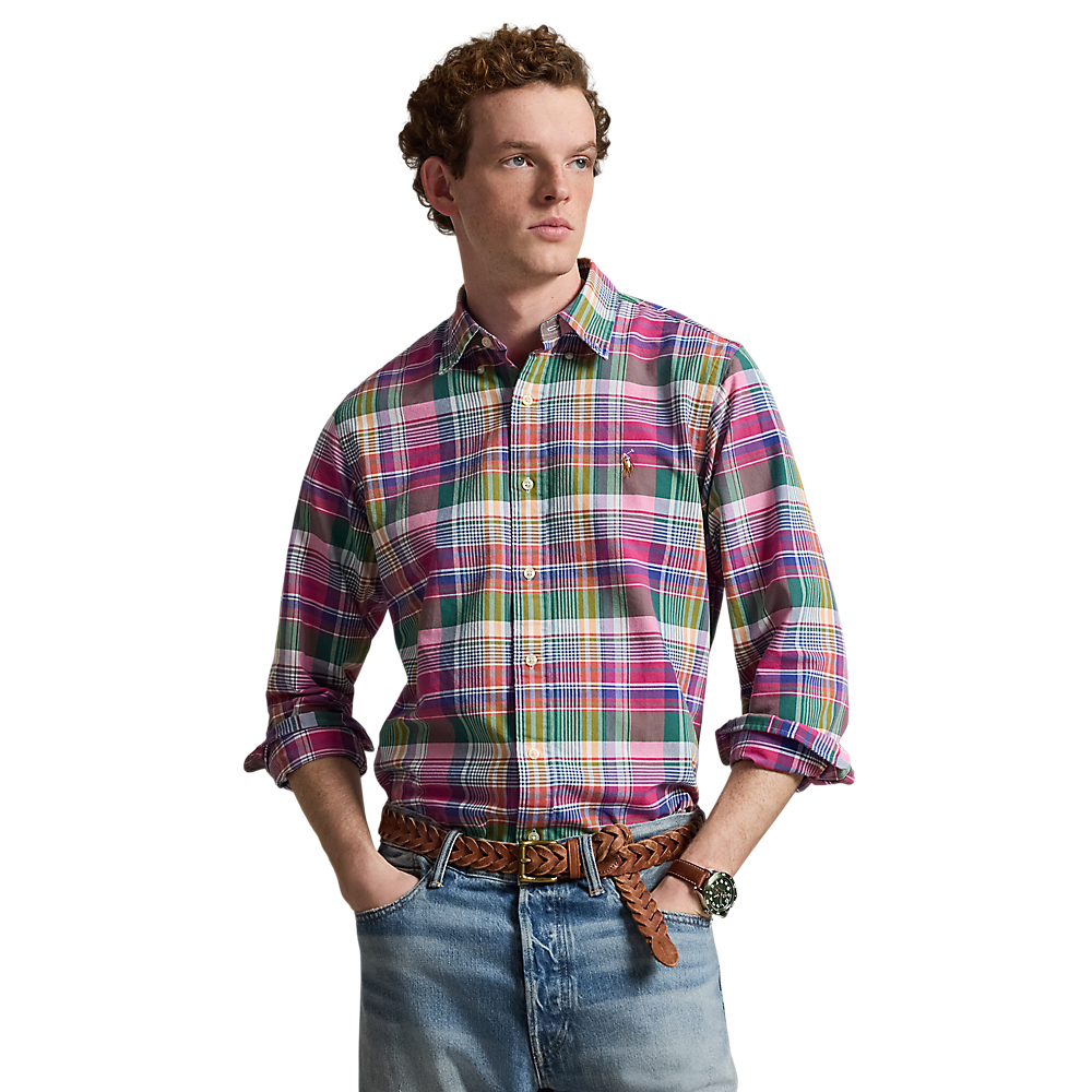 Polo Ralph Lauren - Custom Fit Plaid Oxford Shirt - Pink Blue