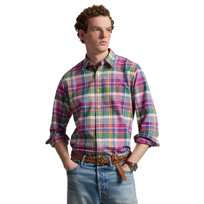 Polo Ralph Lauren - Custom Fit Plaid Oxford Shirt - Pink Blue