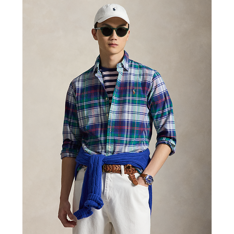 Polo Ralph Lauren - Custom Fit Plaid Oxford Shirt - Green and Blue
