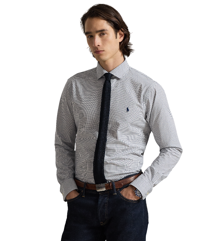 POL710974534012-Polo Ralph Lauren - Custom Fit Plaid Stretch Poplin Shirt - White