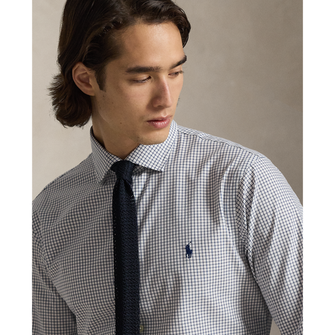 POL710974534012-Polo Ralph Lauren - Custom Fit Plaid Stretch Poplin Shirt - White