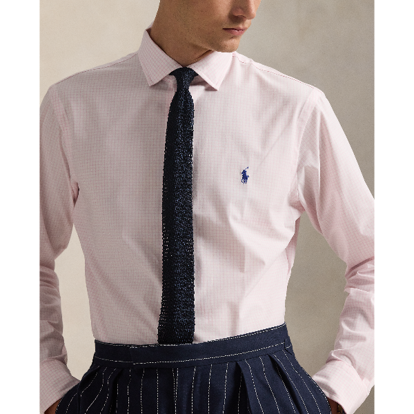 POL710974534013-Polo Ralph Lauren - Custom Fit Check Stretch Poplin Shirt - Pink/White