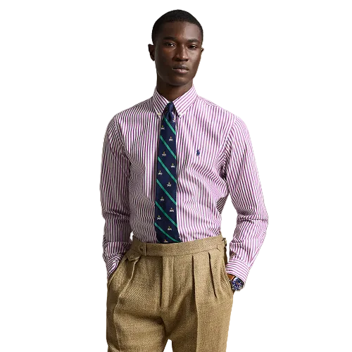 Polo Ralph Lauren - Custom Fit Striped Oxford Shirt - White Purple Stripe