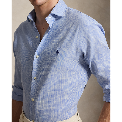 Polo Ralph Lauren - Custom Fit Houndstooth Linen-Blend Shirt - Blue White