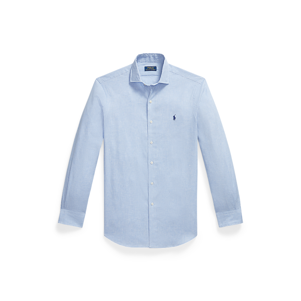 Polo Ralph Lauren - Custom Fit Houndstooth Linen-Blend Shirt - Blue White