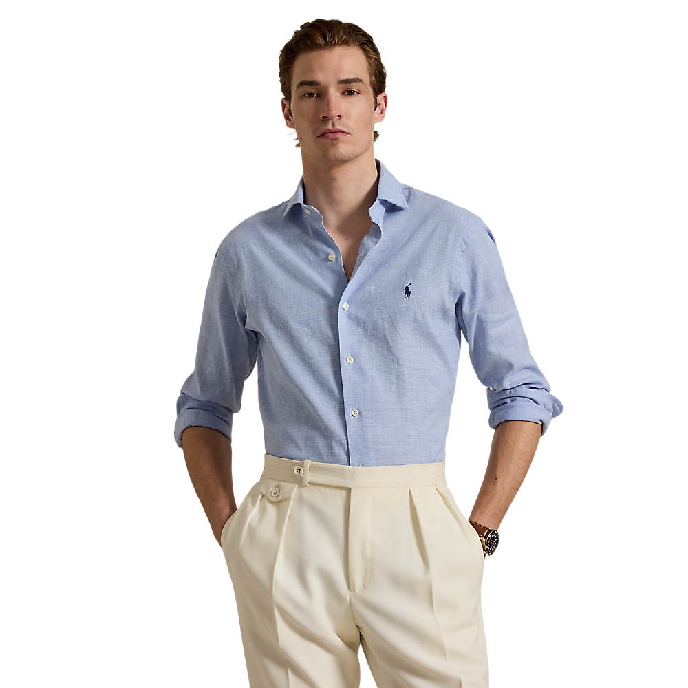Polo Ralph Lauren - Custom Fit Houndstooth Linen-Blend Shirt - Blue White