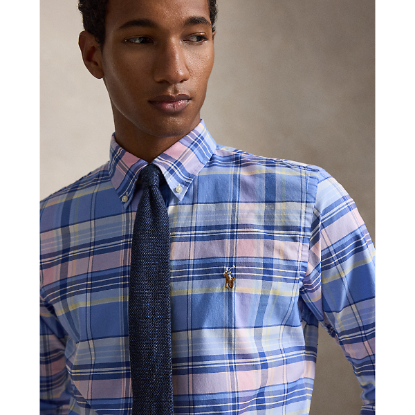 Polo Ralph Lauren - Custom Fit Plaid Stretch Oxford Shirt - Blue Pink