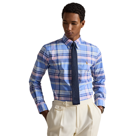 Polo Ralph Lauren - Custom Fit Plaid Stretch Oxford Shirt - Blue Pink