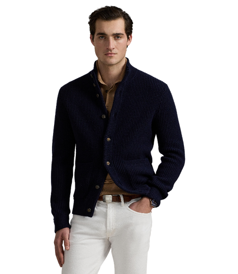 POL970292001-Polo Ralph Lauren - Waffle Knit Wool-Cotton Cardigan 