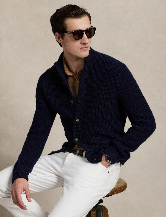 POL970292001-Polo Ralph Lauren - Waffle Knit Wool-Cotton Cardigan 