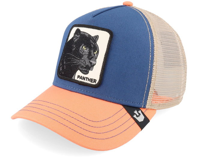 Animal Trucker Cap - Panther - Blue & Coral