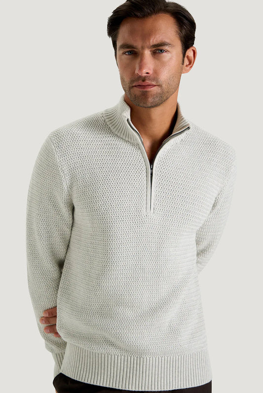 M.J. Bale - Parker Half Zip Cotton Jumper - Stone