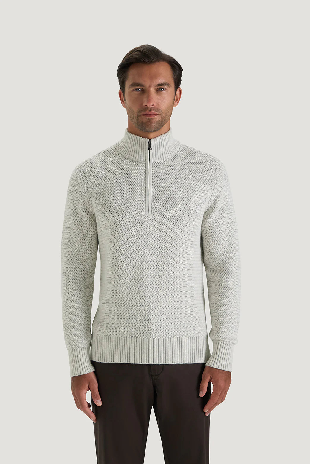 M.J. Bale - Parker Half Zip Cotton Jumper - Stone
