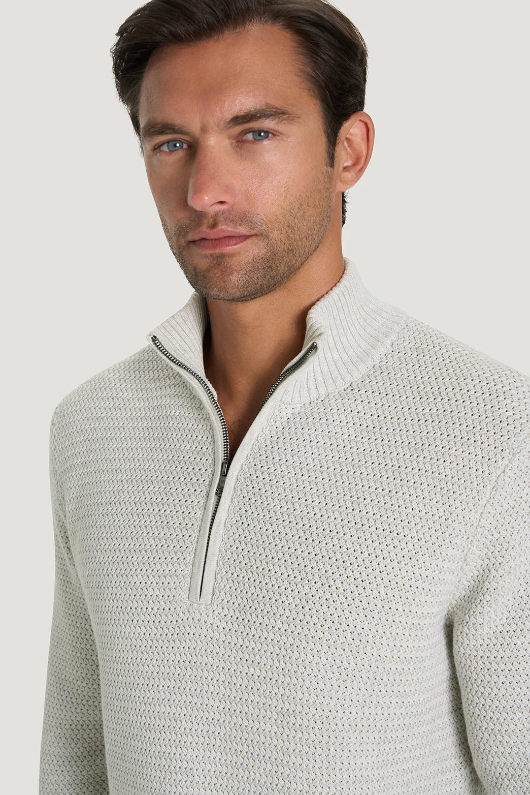 M.J. Bale - Parker Half Zip Cotton Jumper - Stone