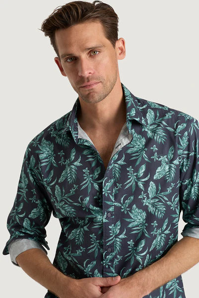 M.J. Bale - Paseo Printed Shirt - Vintage Green Navy